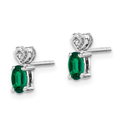 QBE23MAY Sterling Silver Rhodium-plated Created Emerald & Diam. Earrings