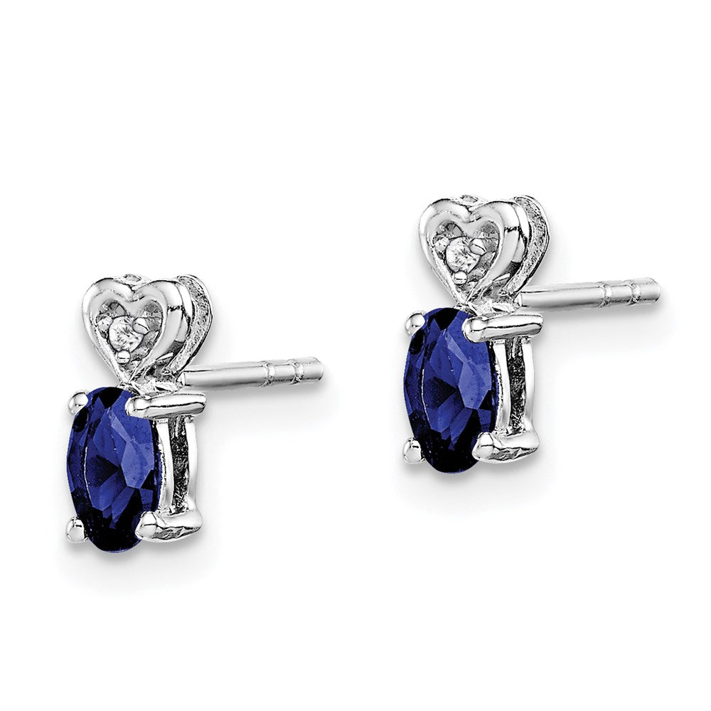 QBE23SEP Sterling Silver Rhodium-plated Created Sapphire & Diam. Earrings