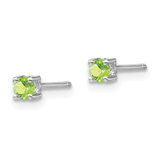 QBE25AUG Sterling Silver Rhodium-plated 3mm Round Peridot Post Earrings