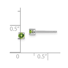 QBE25AUG Sterling Silver Rhodium-plated 3mm Round Peridot Post Earrings