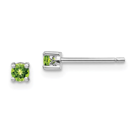 QBE25AUG Sterling Silver Rhodium-plated 3mm Round Peridot Post Earrings