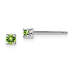 QBE25AUG Sterling Silver Rhodium-plated 3mm Round Peridot Post Earrings