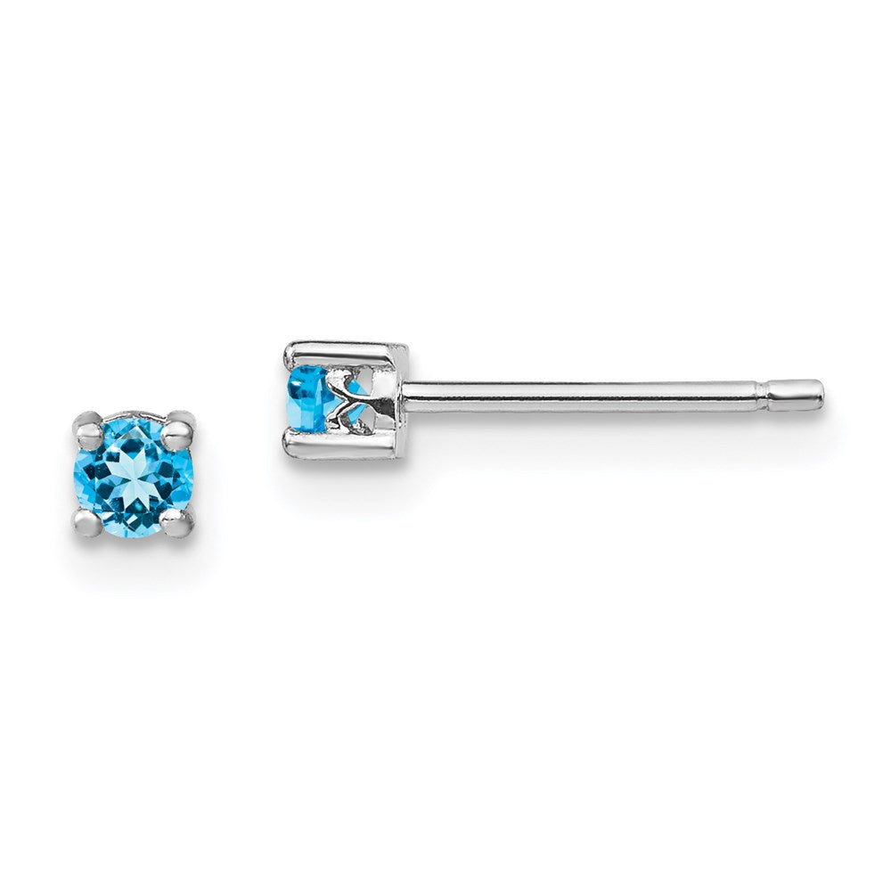 QBE25DEC Sterling Silver Rhod-pltd 3mm Round Swiss Blue Topaz Post Earrings