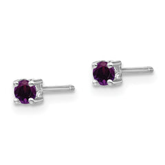 QBE25FEB Sterling Silver Rhodium-plated 3mm Round Amethyst Post Earrings