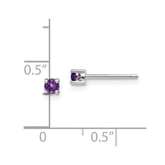 QBE25FEB Sterling Silver Rhodium-plated 3mm Round Amethyst Post Earrings