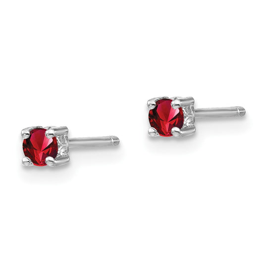 QBE25JAN Sterling Silver Rhodium-plated 3mm Round Garnet Post Earrings