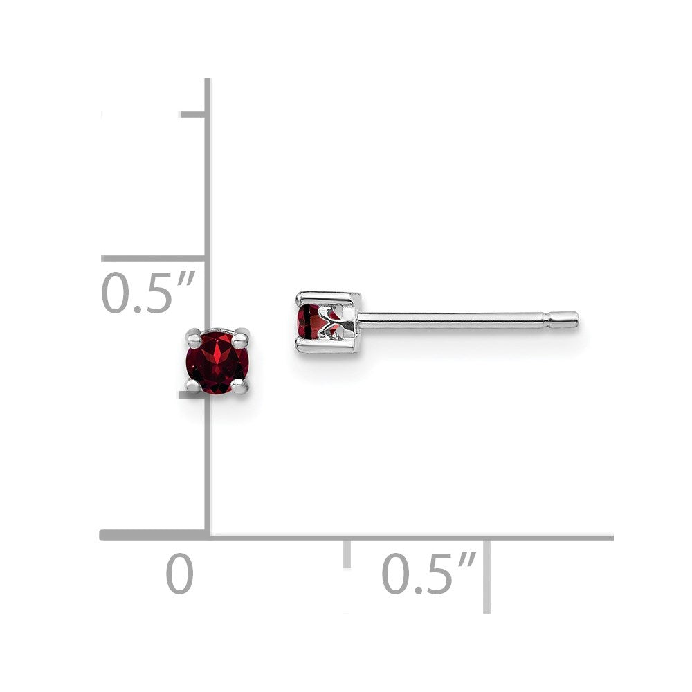 QBE25JAN Sterling Silver Rhodium-plated 3mm Round Garnet Post Earrings