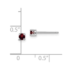 QBE25JAN Sterling Silver Rhodium-plated 3mm Round Garnet Post Earrings