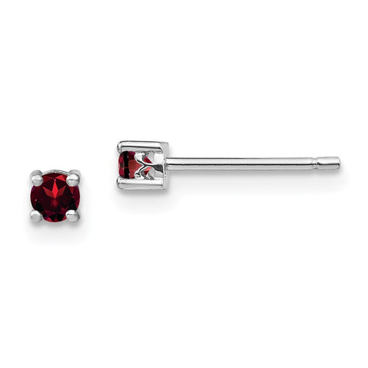 QBE25JAN Sterling Silver Rhodium-plated 3mm Round Garnet Post Earrings