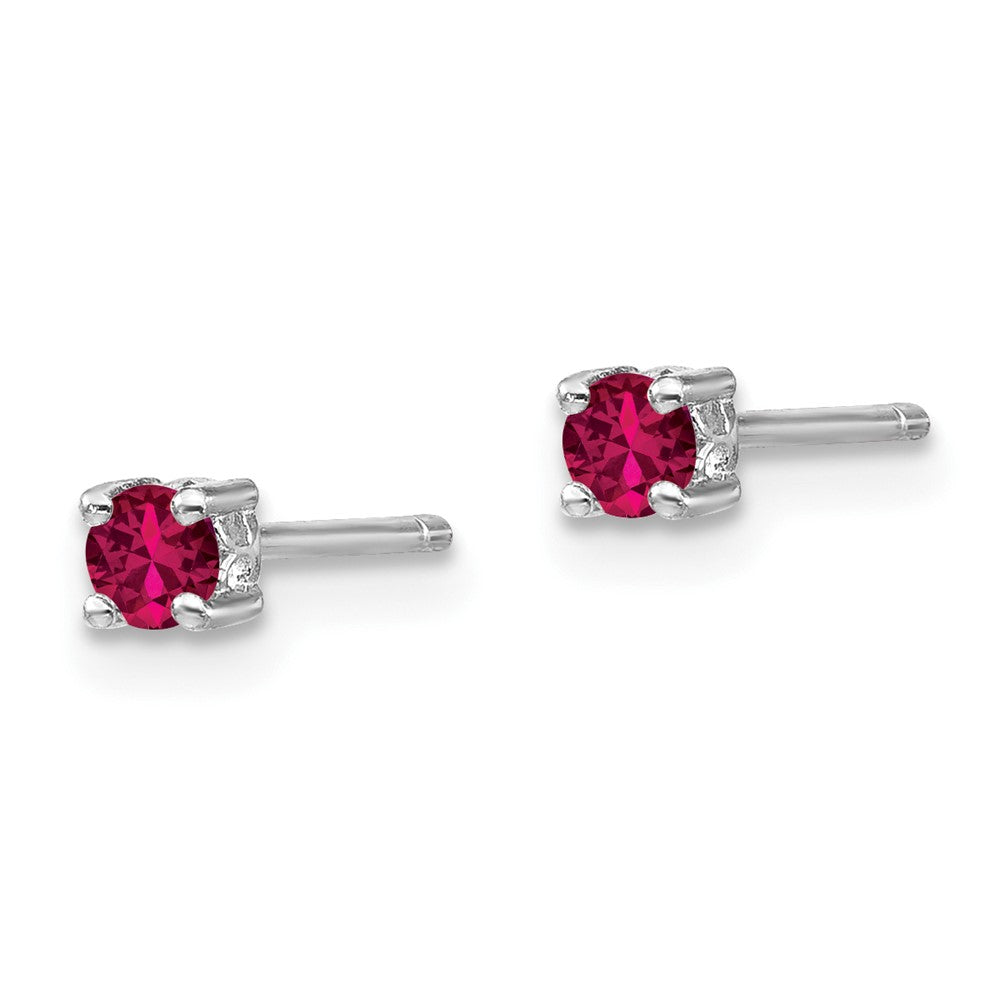 QBE25JUL Sterling Silver Rhodium-plated 3mm Round Created Ruby Post Earrings