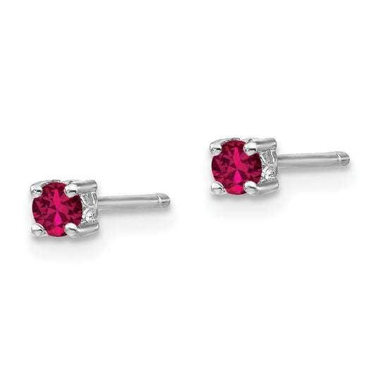 QBE25JUL Sterling Silver Rhodium-plated 3mm Round Created Ruby Post Earrings