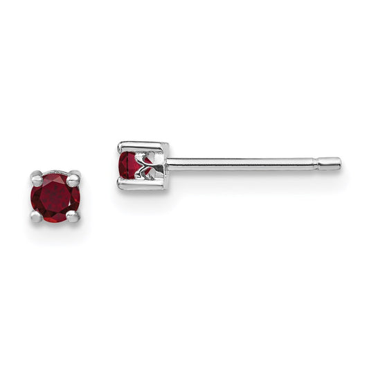 QBE25JUL Sterling Silver Rhodium-plated 3mm Round Created Ruby Post Earrings