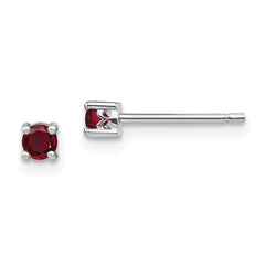 QBE25JUL Sterling Silver Rhodium-plated 3mm Round Created Ruby Post Earrings