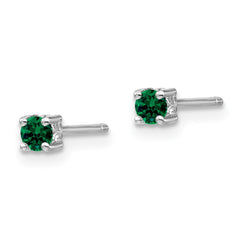 QBE25MAY Sterling Silver Rhod-plated 3mm Round Created Emerald Post Earrings