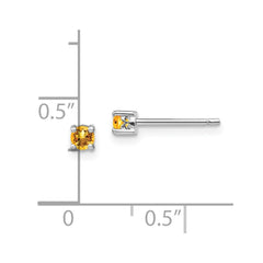 QBE25NOV Sterling Silver Rhodium-plated 3mm Round Citrine Post Earrings