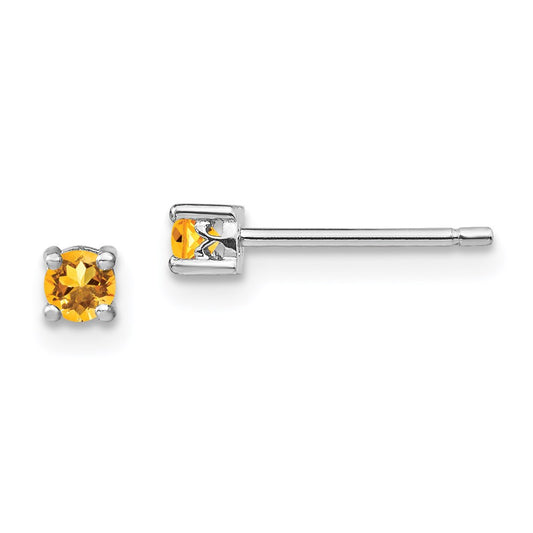 QBE25NOV Sterling Silver Rhodium-plated 3mm Round Citrine Post Earrings