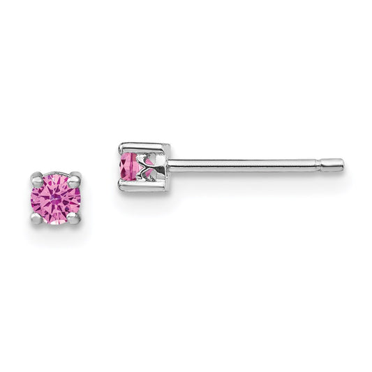 QBE25OCT Sterling Silver Rhod-pltd 3mm Round Cr. Pink Sapphire Post Earrings