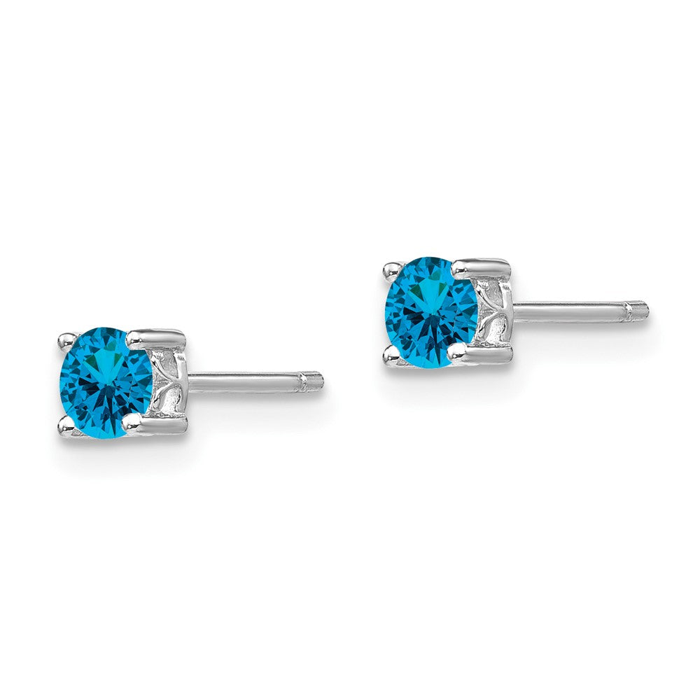 QBE26DEC Sterling Silver Rhodium-plated 4mm Round Swiss Blue Topaz Post Earrings