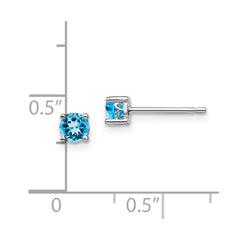 QBE26DEC Sterling Silver Rhodium-plated 4mm Round Swiss Blue Topaz Post Earrings