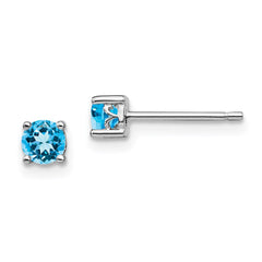 QBE26DEC Sterling Silver Rhodium-plated 4mm Round Swiss Blue Topaz Post Earrings
