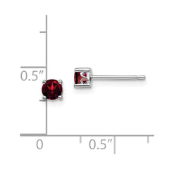 QBE26JAN Sterling Silver Rhodium-plated 4mm Round Garnet Post Earrings