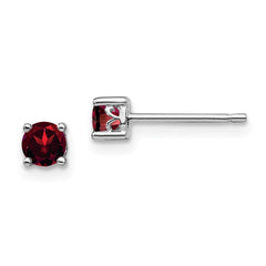 QBE26JAN Sterling Silver Rhodium-plated 4mm Round Garnet Post Earrings
