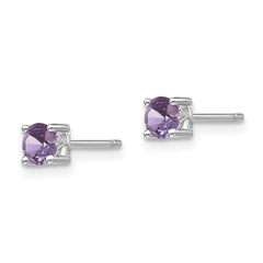 QBE26JUN Sterling Silver Rhodium-plated 4mm Round Rhodolite Garnet Post Earrings