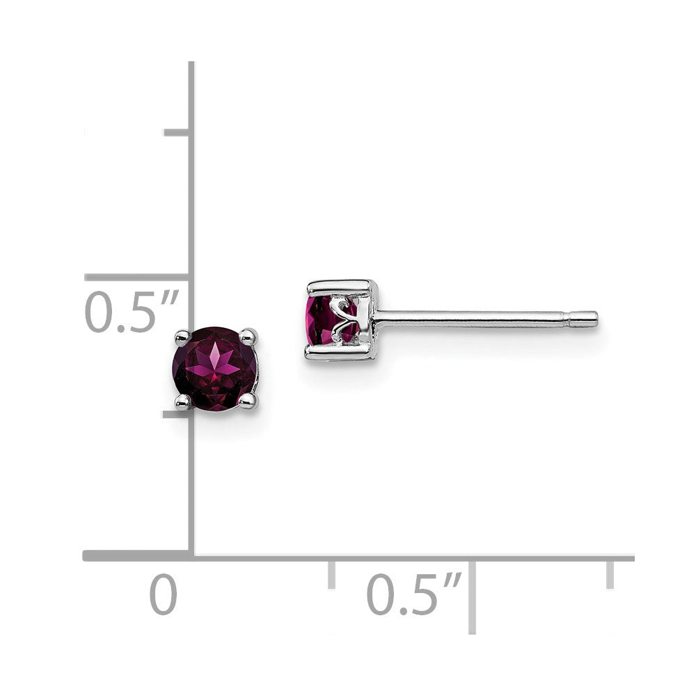 QBE26JUN Sterling Silver Rhodium-plated 4mm Round Rhodolite Garnet Post Earrings