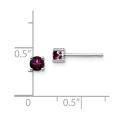 QBE26JUN Sterling Silver Rhodium-plated 4mm Round Rhodolite Garnet Post Earrings