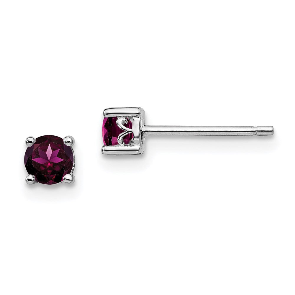 QBE26JUN Sterling Silver Rhodium-plated 4mm Round Rhodolite Garnet Post Earrings