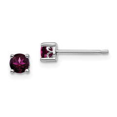QBE26JUN Sterling Silver Rhodium-plated 4mm Round Rhodolite Garnet Post Earrings