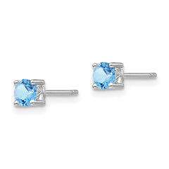 QBE26MAR Sterling Silver Rhodium-plated 4mm Round Aquamarine Post Earrings
