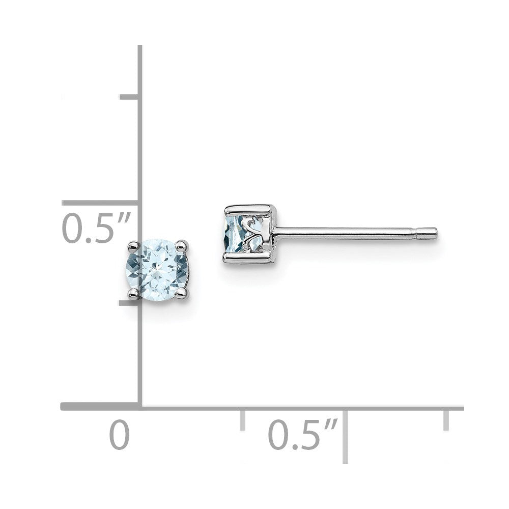QBE26MAR Sterling Silver Rhodium-plated 4mm Round Aquamarine Post Earrings