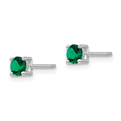 QBE26MAY Sterling Silver Rhodium-plated 4mm Round Created Emerald Post Earrings