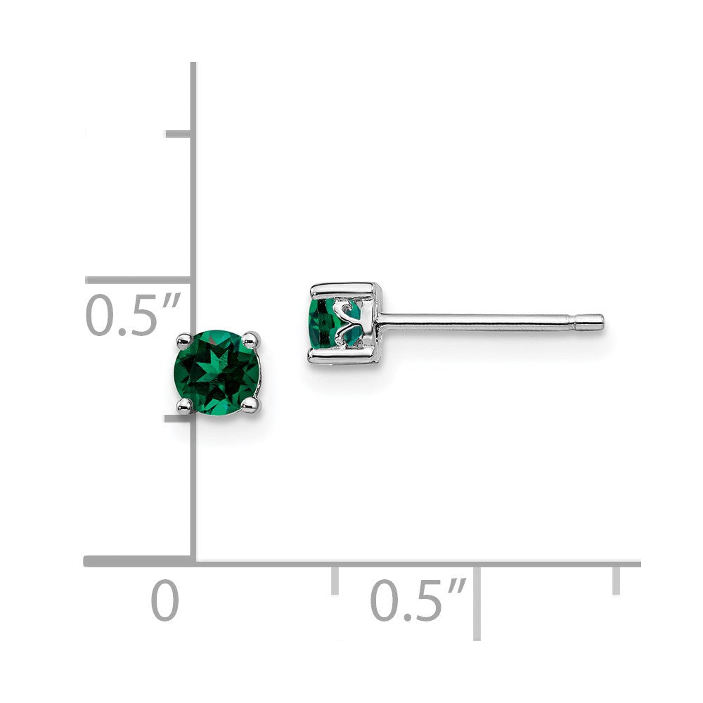QBE26MAY Sterling Silver Rhodium-plated 4mm Round Created Emerald Post Earrings