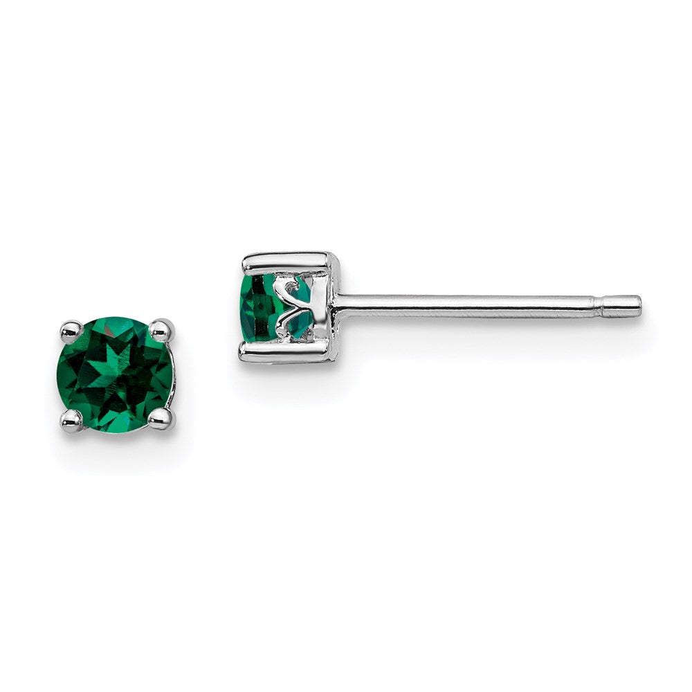 QBE26MAY Sterling Silver Rhodium-plated 4mm Round Created Emerald Post Earrings