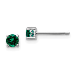 QBE26MAY Sterling Silver Rhodium-plated 4mm Round Created Emerald Post Earrings