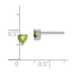 QBE27AUG Sterling Silver Rhodium-plated 4mm Heart Peridot Post Earrings