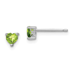 QBE27AUG Sterling Silver Rhodium-plated 4mm Heart Peridot Post Earrings