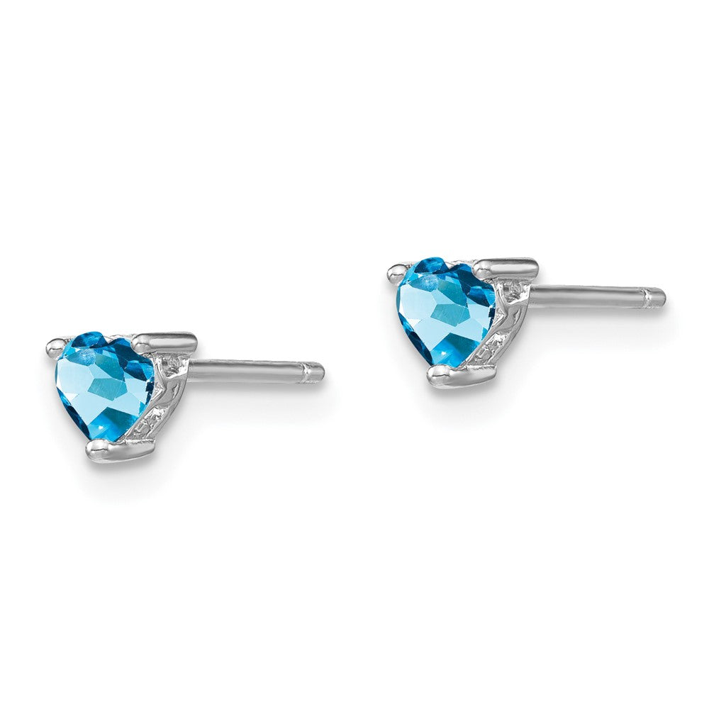 QBE27MAR Sterling Silver Rhodium-plated 4mm Heart Aquamarine Post Earrings