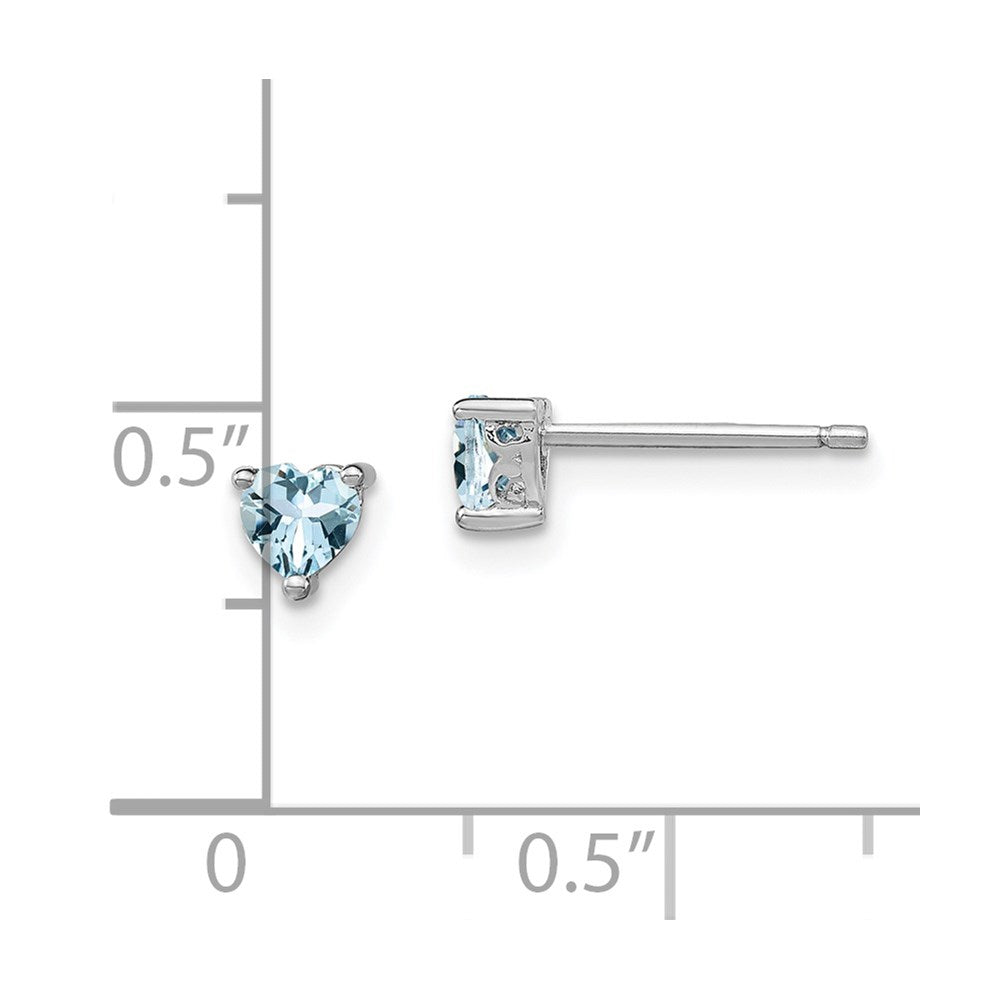 QBE27MAR Sterling Silver Rhodium-plated 4mm Heart Aquamarine Post Earrings