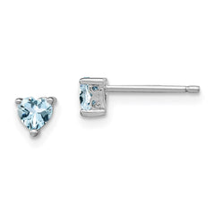 QBE27MAR Sterling Silver Rhodium-plated 4mm Heart Aquamarine Post Earrings