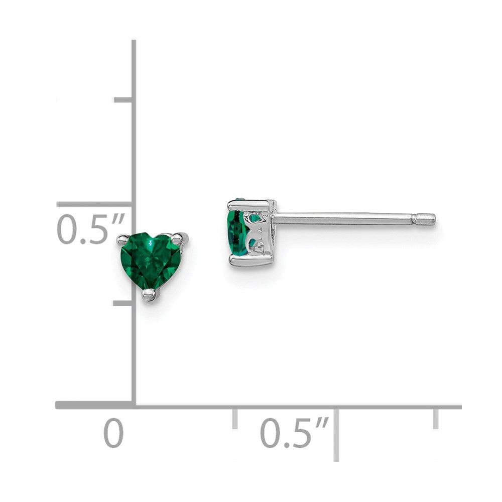 QBE27MAY Sterling Silver Rhod-plated 4mm Heart Created Emerald Post Earrings