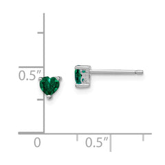 QBE27MAY Sterling Silver Rhod-plated 4mm Heart Created Emerald Post Earrings