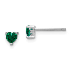 QBE27MAY Sterling Silver Rhod-plated 4mm Heart Created Emerald Post Earrings