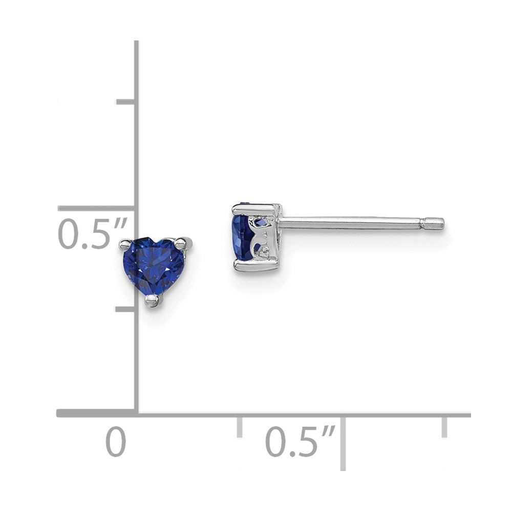 QBE27SEP Sterling Silver Rhod-plated 4mm Heart Created Sapphire Post Earrings
