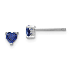 QBE27SEP Sterling Silver Rhod-plated 4mm Heart Created Sapphire Post Earrings