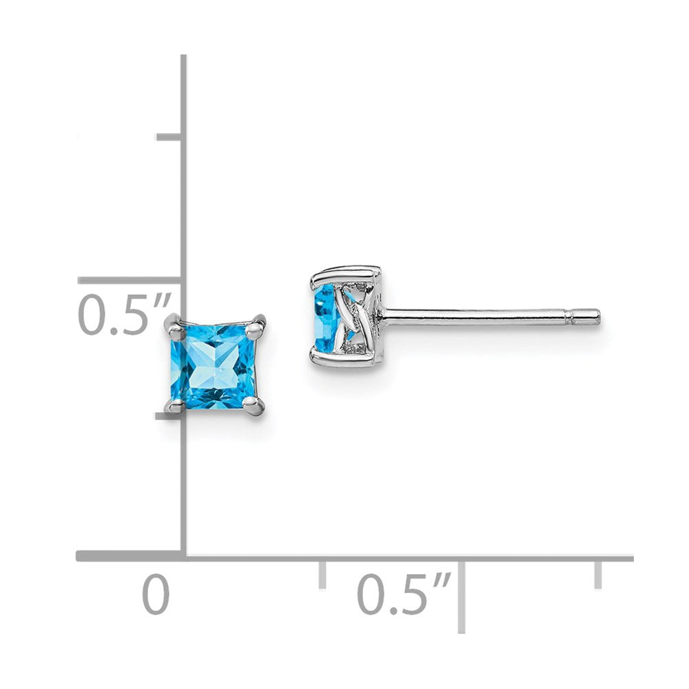 QBE28DEC Sterling Silver Rhod-pltd 4mm Princess Swiss Blue Topaz Post Earrings