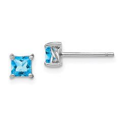 QBE28DEC Sterling Silver Rhod-pltd 4mm Princess Swiss Blue Topaz Post Earrings