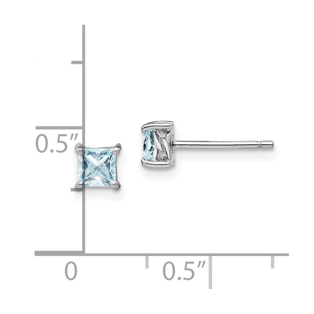 QBE28MAR Sterling Silver Rhodium-plated 4mm Princess Aquamarine Post Earrings
